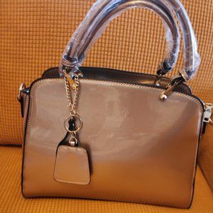 Nwt Champagne Color Patent Leather Handbag w/Shoulder Strap